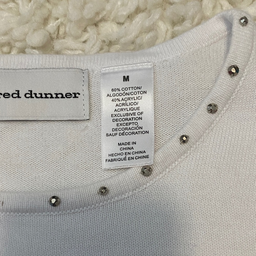Alfred Dunner Womens size medium White sweater Blue Floral Embroidery beaded ¥ - Picture 11 of 15